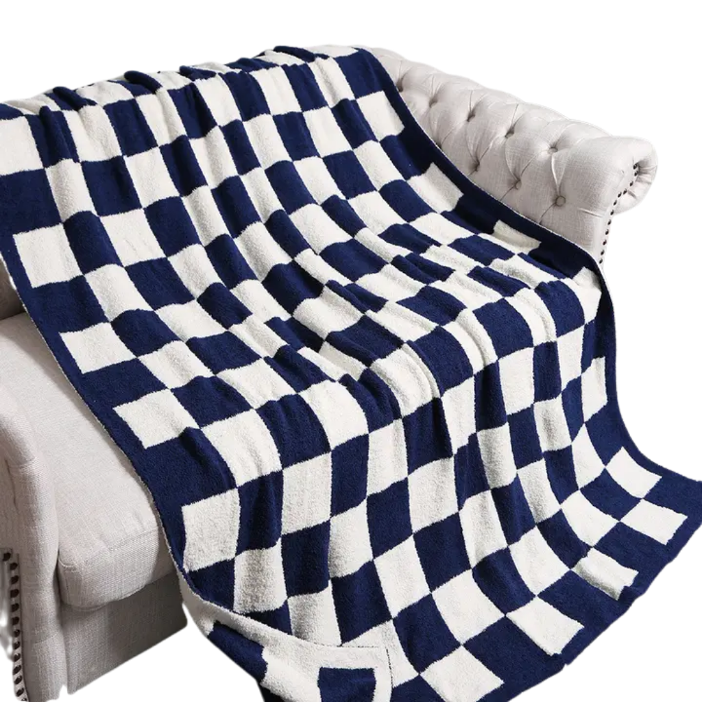 Navy and Cream Checkerboard Throw Blanket