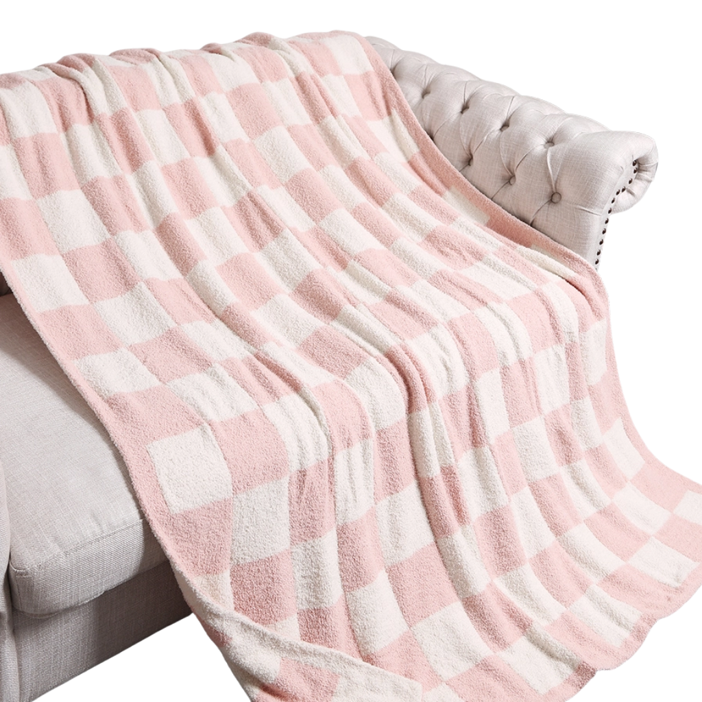 Pink and Cream Checkerboard Throw Blanket