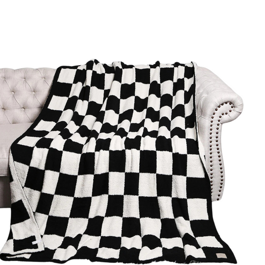 Black and Cream Checkerboard Throw Blanket