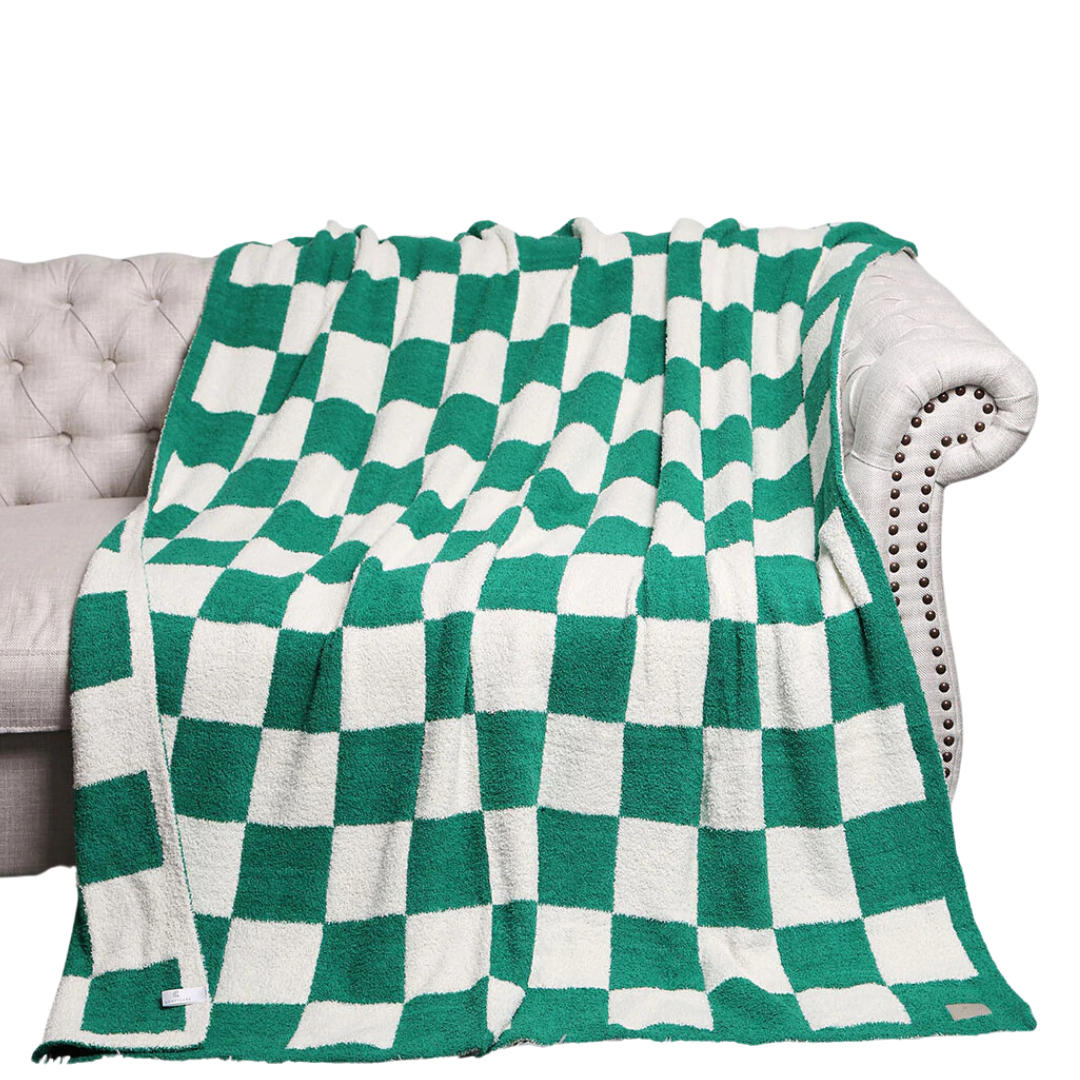 Green and Cream Checkerboard Throw Blanket