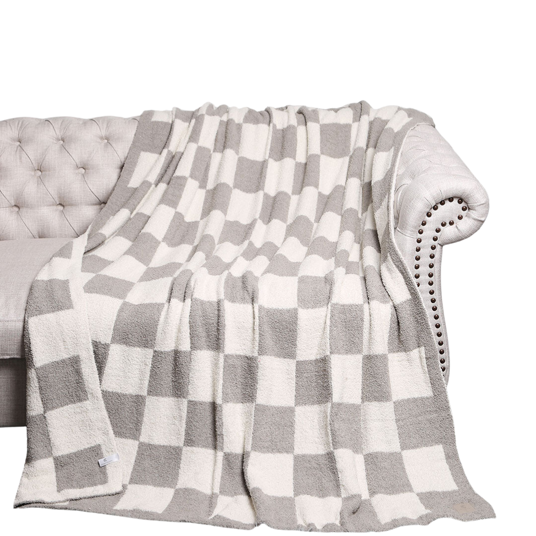 Grey and Cream Checkerboard Throw Blanket