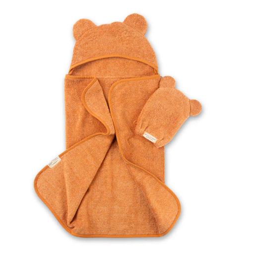 Hooded Towel & Wash Mitt - Orange