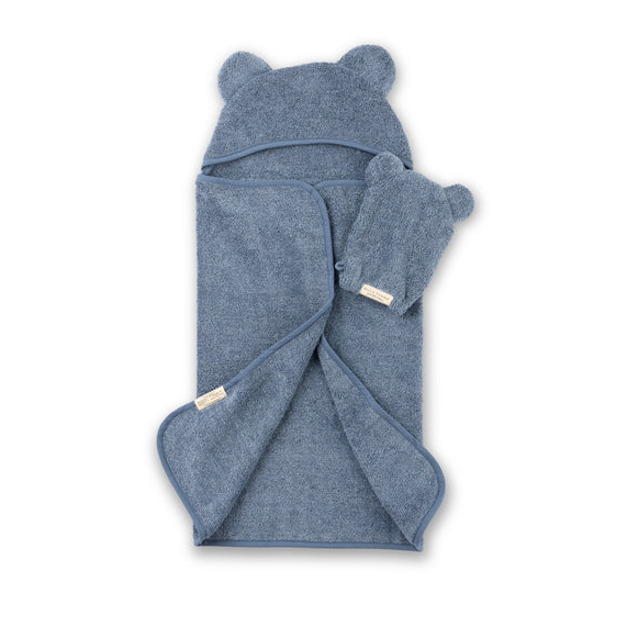 Hooded Towel & Wash Mitt - Blue