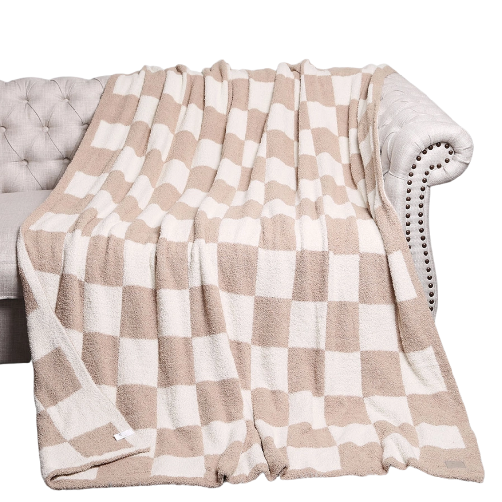 Beige and Cream Checkerboard Throw Blanket