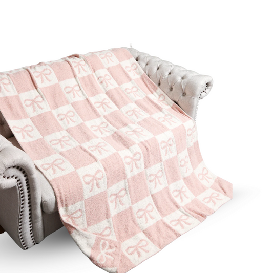 Ribbon & Checkered Pattern Luxury Soft Throw Blanket
